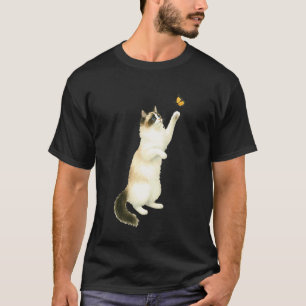 Camiseta Gato Ragdoll Fofo Brincando Com Borboleta Monarca