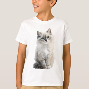 Camiseta Gato Ragdoll Fofo de Olhos Azuis Pintura Infantil