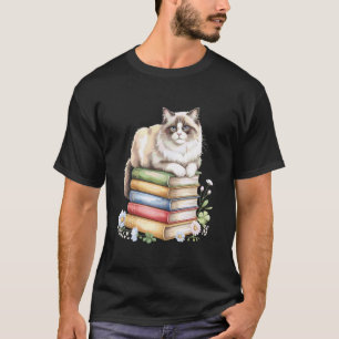 Camiseta Gato Ragdoll Livros Flores Leitura Livros Pu
