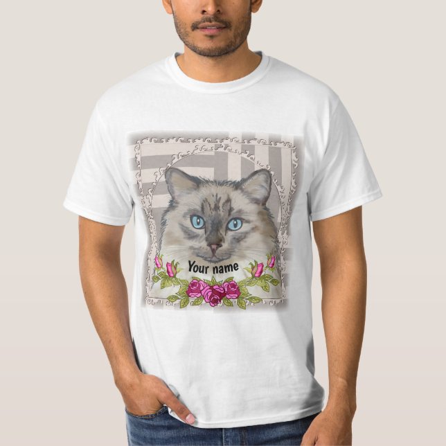 Camiseta Gato Ragdoll Rosas  (Frente)