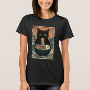 Camiseta Gato Ramen Arte Japonês Grande Onda Kanagawa G Fun
