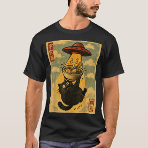 Camiseta Gato Ramen Engraçado Anime Japonês Ufo Homens Mulh