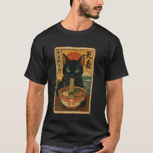 Camiseta Gato Ramen Engraçado Estilo de Poster Japonês Vint