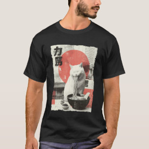 Camiseta Gato Ramen Estético Japonês Arte Ukiyo-e Anime