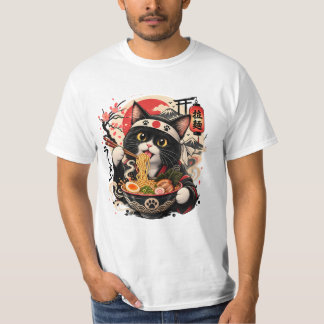 Camiseta Gato Ramen Estilo Japonês – Gato Preto Fofo & Maca