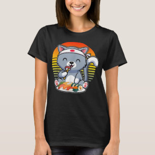 Camiseta Gato Ramen Japonês Estilo Vintage Kawaii