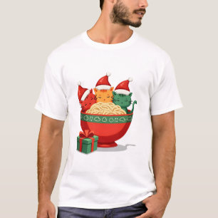 Camiseta Gato Ramen Natal Papai Noel Anime Meow Kitty Meow 