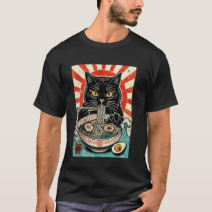 Camiseta Gato Ramen Vintage Comendo Macarrão Comida Japones