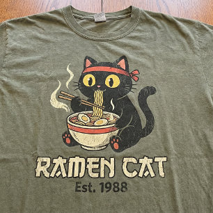 Camiseta Gato Ramen Vintage Engraçado Macarrão Japonês Gato