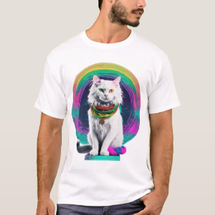 Camiseta Gato Rastafárico Místico em Vaporwave