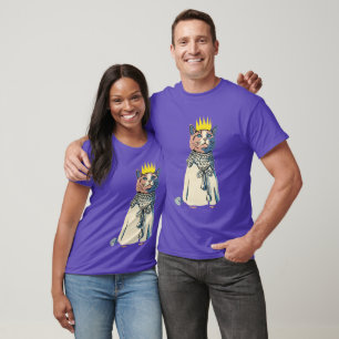 Camiseta Gato Real em Coroa e Manto Gráfico Pop Art Vintage