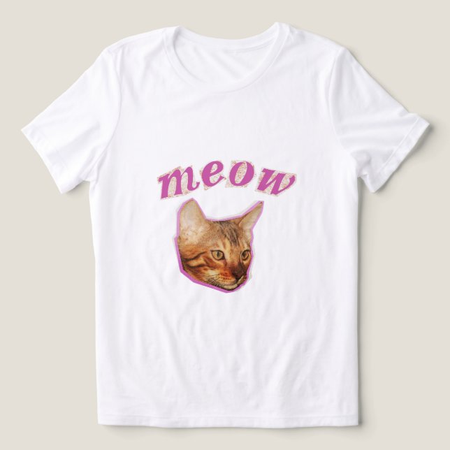 Camiseta Gato Real Engraçado – Design de Meme "Miau" – Ca (Design frontal)