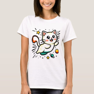 Camiseta Gato Rebelde com Estrelas e Bolas