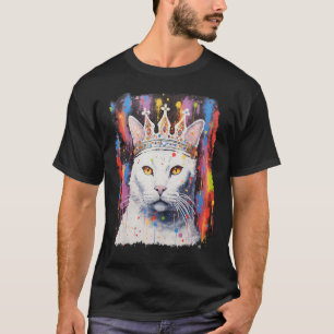Camiseta Gato Rei Rainha Pop Art Branco