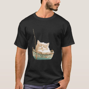 Camiseta Gato Relaxado Em Barco Ornamentado Arte Animal