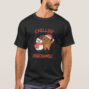 Camiseta Gato Relaxando Com Meu Boneco de Neve Snowmie Troc