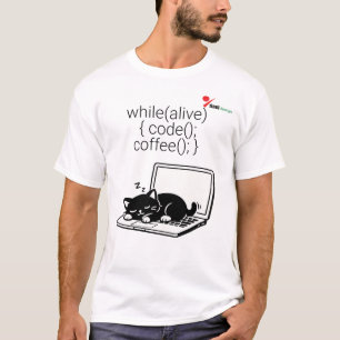 Camiseta Gato Repetir Código Café