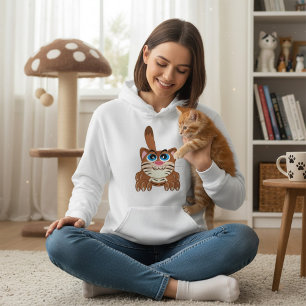 Camiseta Gato Repleto com Grande Gatinho Branca de Olhos Az