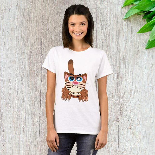 Camiseta Gato Repleto com Grande Gatinho Branca de Olhos Az (Criador carregado)