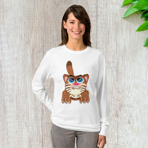 Camiseta Gato Repleto com Grande Gatinho Branca de Olhos Az