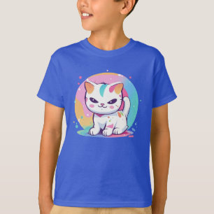 Camiseta Gato Reproduzível com Pontos Coloridos