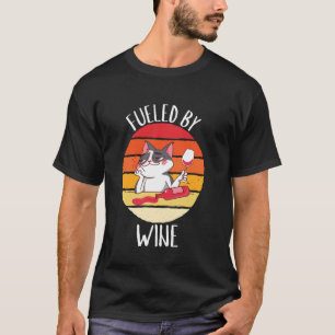 Camiseta Gato Retro Alimentado Por Vinho Amante De Comida D