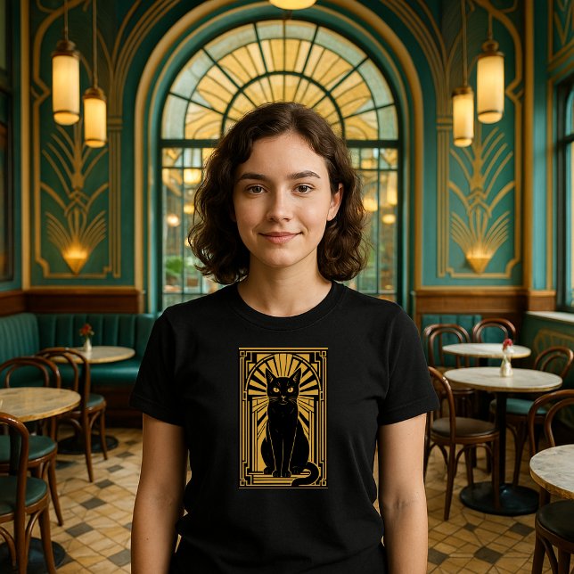 Camiseta Gato Retro Art Déco (Criador carregado)