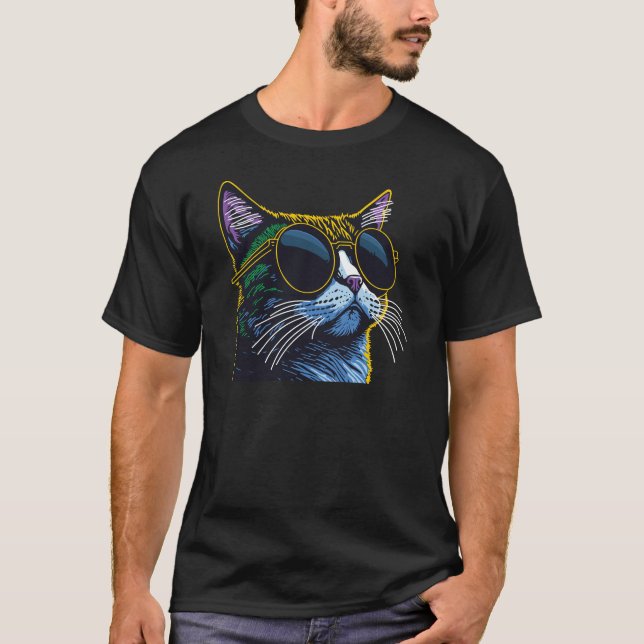 Camiseta Gato Retro: Charme de Óculos Amarelos (Frente)