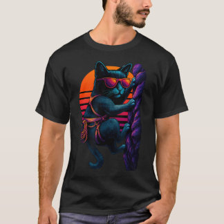 Camiseta Gato Retro com Armação de Escalada Escalada em Roc