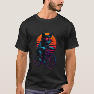 Camiseta Gato Retro Com Bicicleta Ciclista