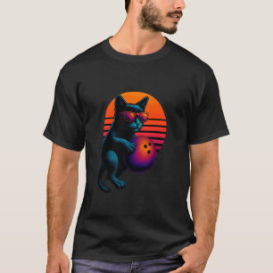 Camiseta Gato Retro Com Bola de Boliche Jogador de Boliche