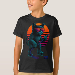 Camiseta Gato Retro Com Stick De Gelo Jogador De Hóquei No