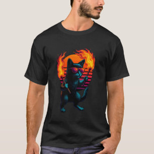 Camiseta Gato Retro Com Tochas Chamas Dança Fogo Dançarino