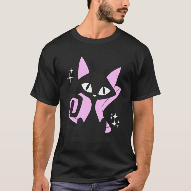 Camiseta Gato Retro de Meados do Século Estilo Moderno 50s  (Frente)