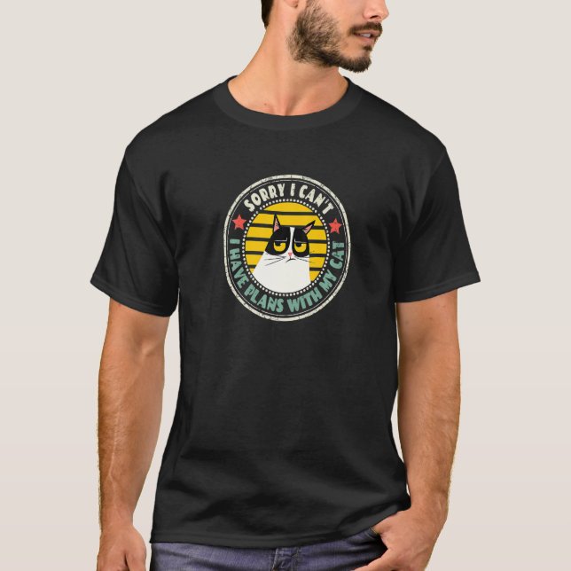 Camiseta Gato Retro Desculpe, posso ter planos com meu C (Frente)