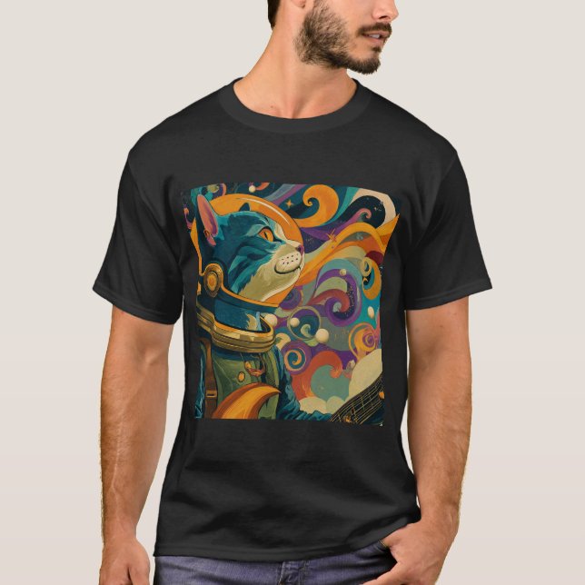 Camiseta Gato Retro Hipnótico Espacial (Frente)