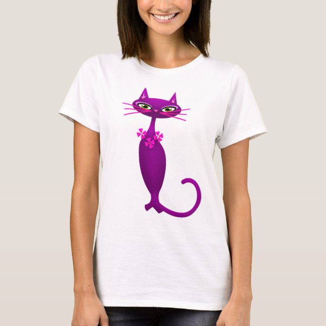 Camiseta Gato retrô meio século bonitinho (Frente)