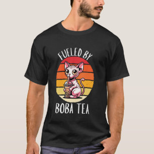 Camiseta Gato Retro Sphynx Alimentado Por Chá Boba Vintage