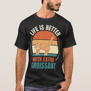 Camiseta Gato Retro Vida Retro É Melhor Com Croissan Extra