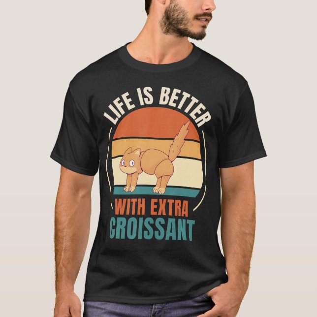 Camiseta Gato Retro Vida Retro É Melhor Com Croissan Extra (Frente)