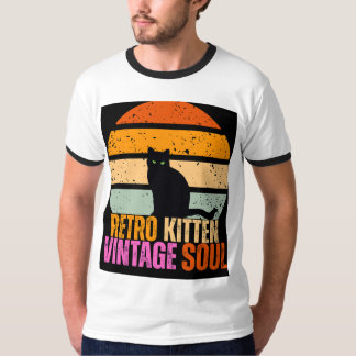 Camiseta Gato Retro Vintage Alma Gato Preto Gráfico do Pôr