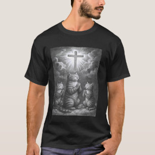 Camiseta Gato Rezando Cruz de Jesus Louvando Adoração Deus