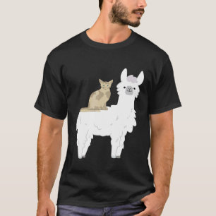Camiseta Gato Ridículo Montando Lhama Alpaca Amante de Anim