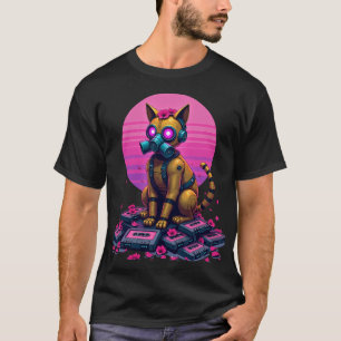 Camiseta Gato Robô Enferrujado Fita Cassete Vaporwave Pós A