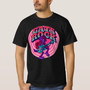 CAMISETA GATO-ROCHA DE GATO COM CAMADAS-T DE GUITAR