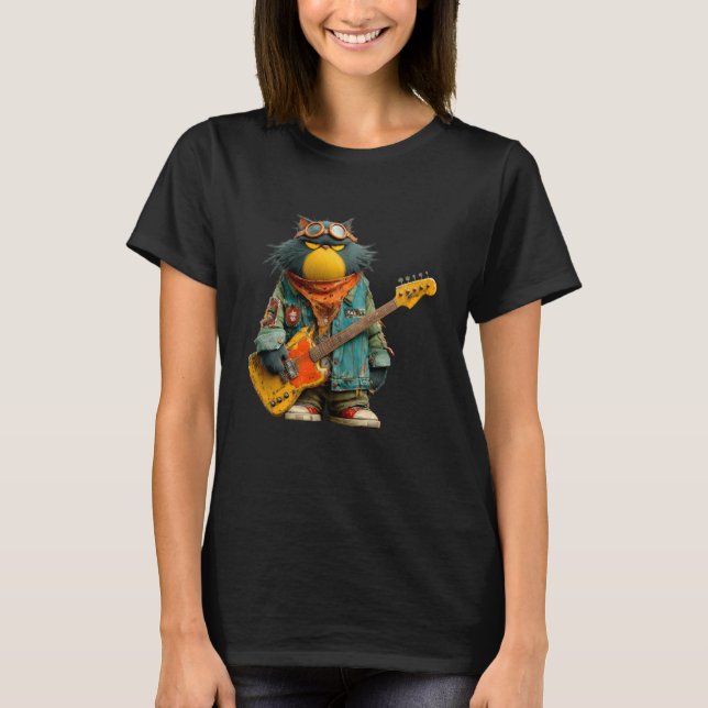 Camiseta Gato Rocker Engraçado (Frente)