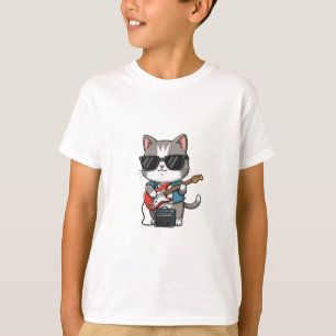 Camiseta Gato Rocker Legal Guitarra Elétrica Crianças