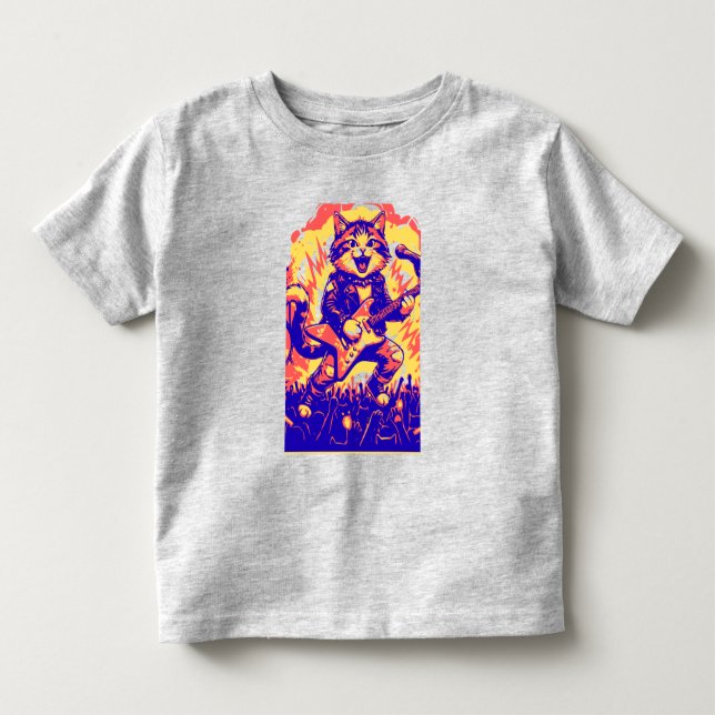 Camiseta Gato Rockstar Elétrico Tocando Guitarra  (Frente)