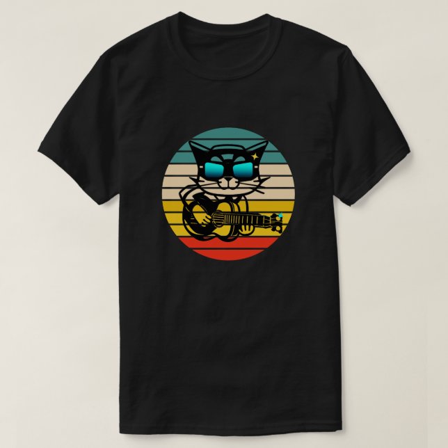 Camiseta Gato Rockstar, Gato De Guitarra, Gato (Frente do Design)