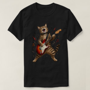 Camiseta Gato Rockstar Tocando Guitarra Elétrica